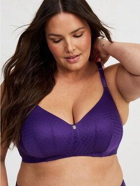 Torrid Dream wire-free purple fishnet style bra